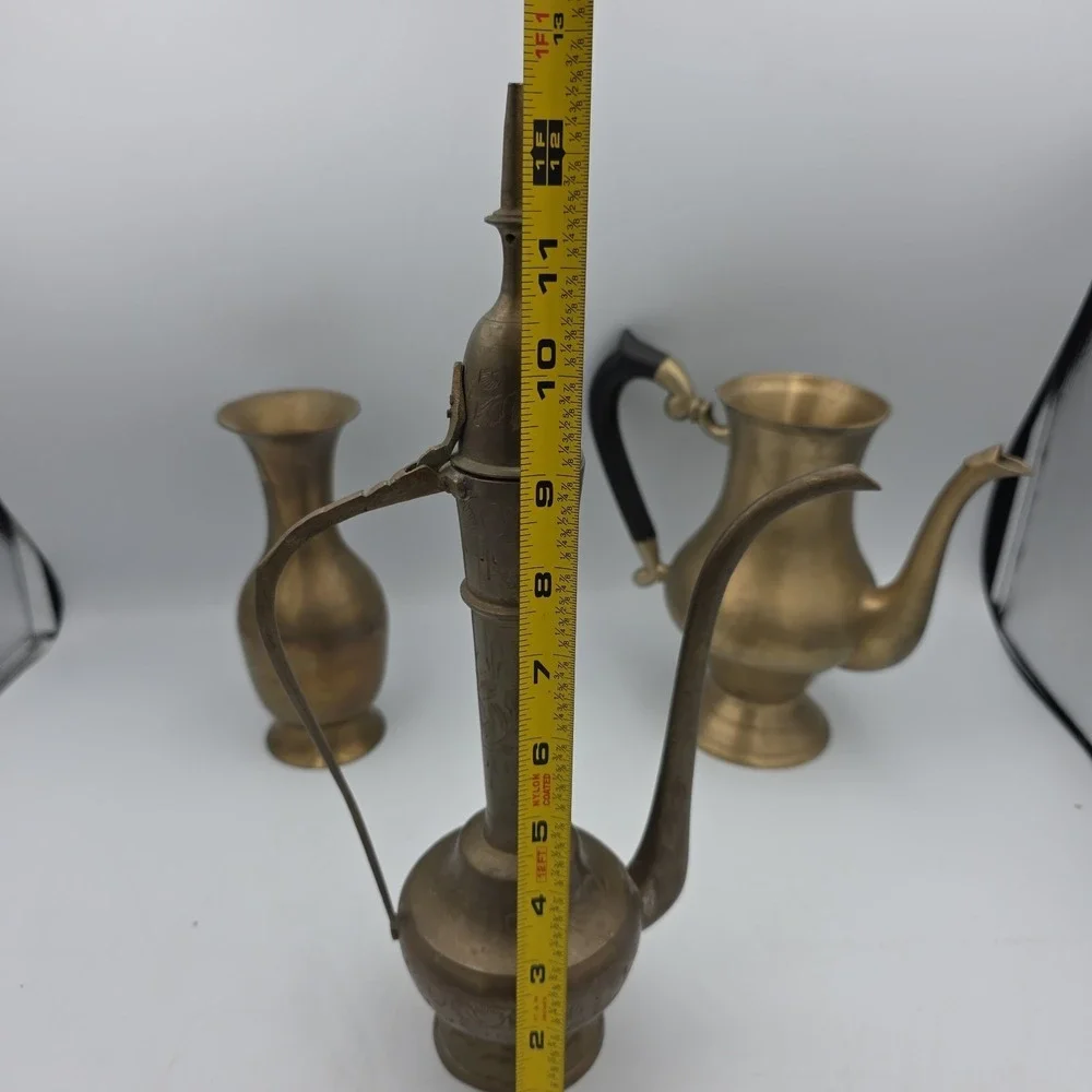 Vintage Ornate Solid Brass Etched Pitcher Made in India Lot Of 3